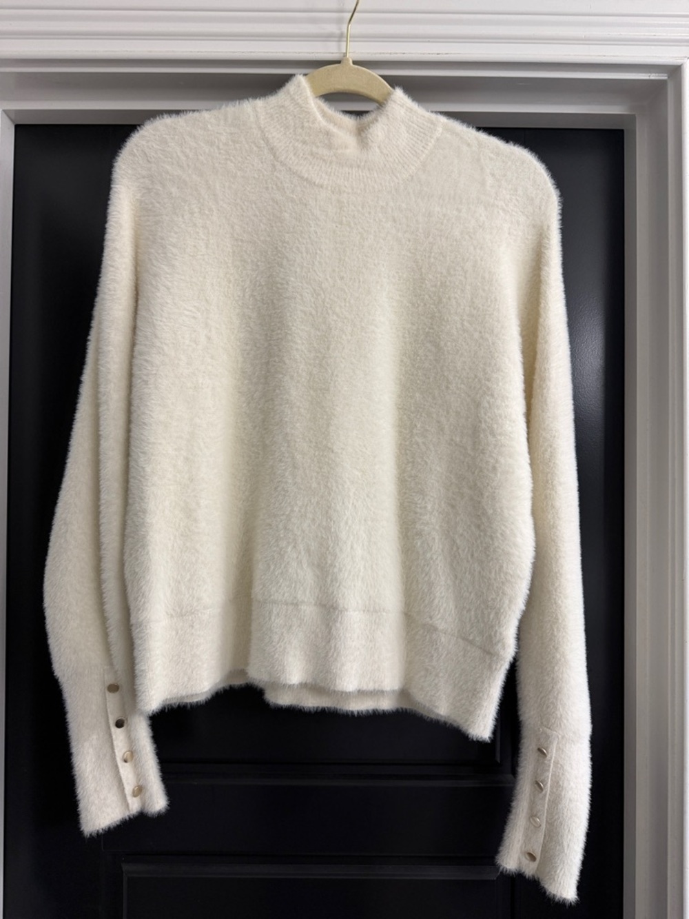 Bailey 44 Ivory Mock-Neck Fuzzy Sweater with Button Cuffs